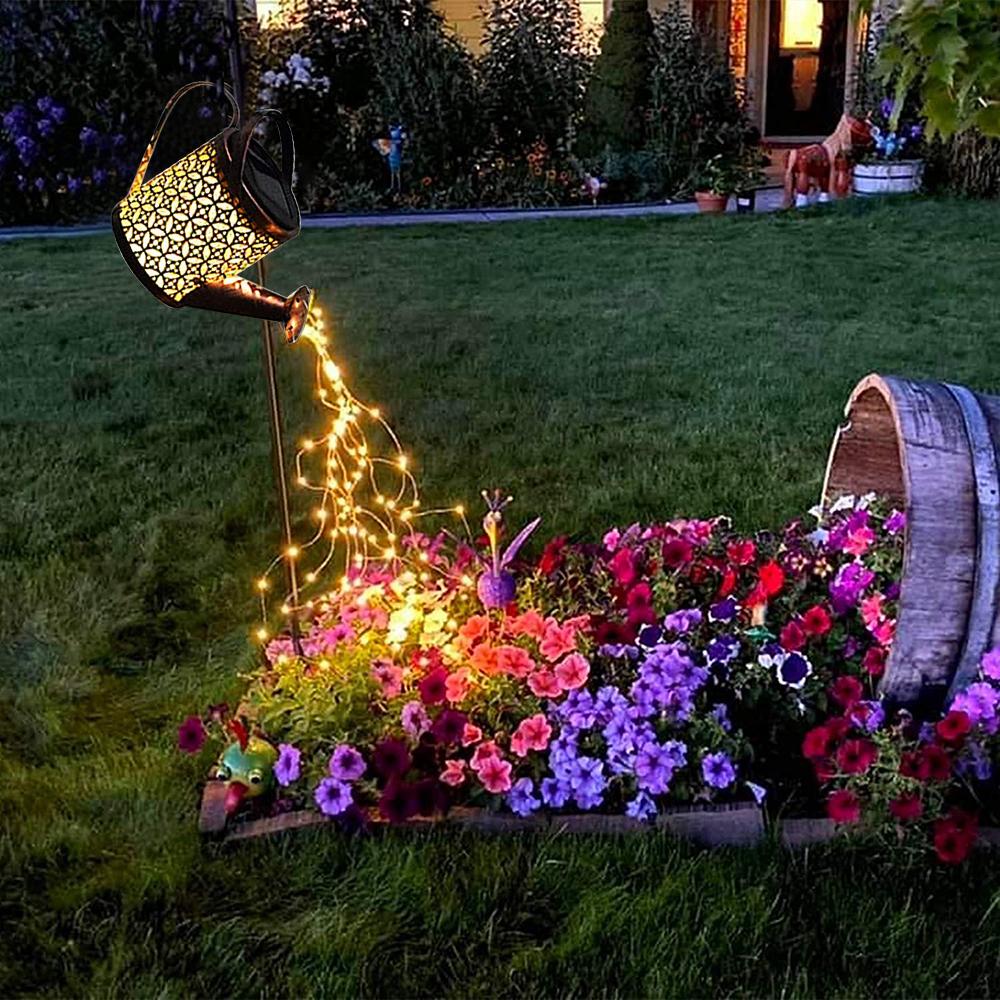 Солнечные лейки, водонепроницаемые уличные светильники для душа, светодиодная волшебная лампа, подвесной ретро-металлический фонарь для украшения сада