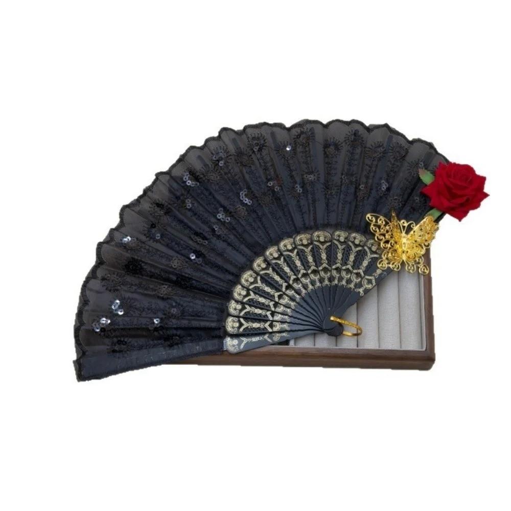 Sequin Decorated Spanish Handheld Fan Embroidered Flamenco Dance Fan New Gothic Dance Fan