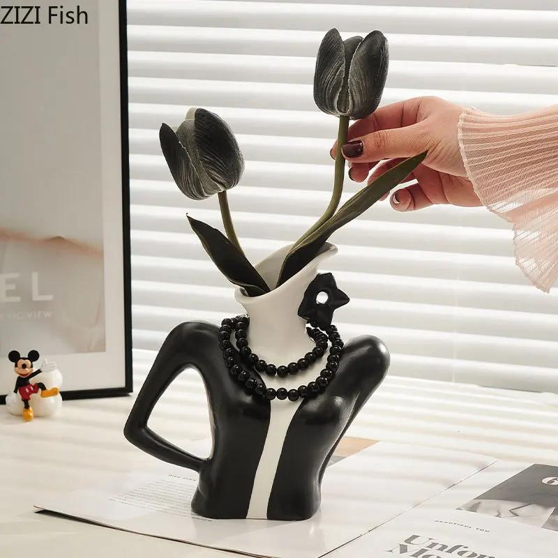 Elegant Dames Ceramic Vase Creative Figures Flower Pots Desk Decoration Flowers Arrangement Floral Vases Room Aesthetic Decor