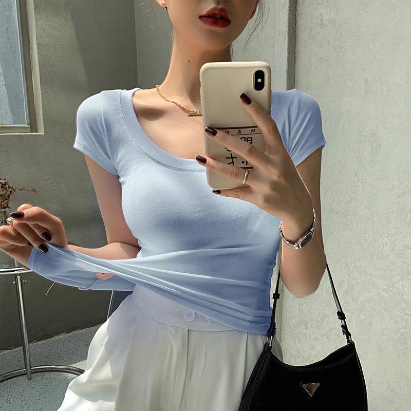 230g Pure Cotton Short-sleeved T-shirt for Women In Summer New Solid Color Round Neck Versatile Simple Base Shirt Korean Women's Clothing