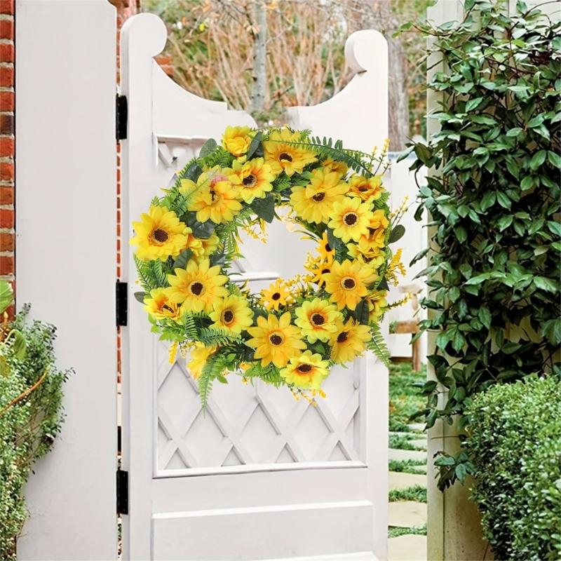Artificial Sunflowers Wreath for Front Door Farmhouses Wedding Holiday Decorations, Front Door Wreath Spring Wreath