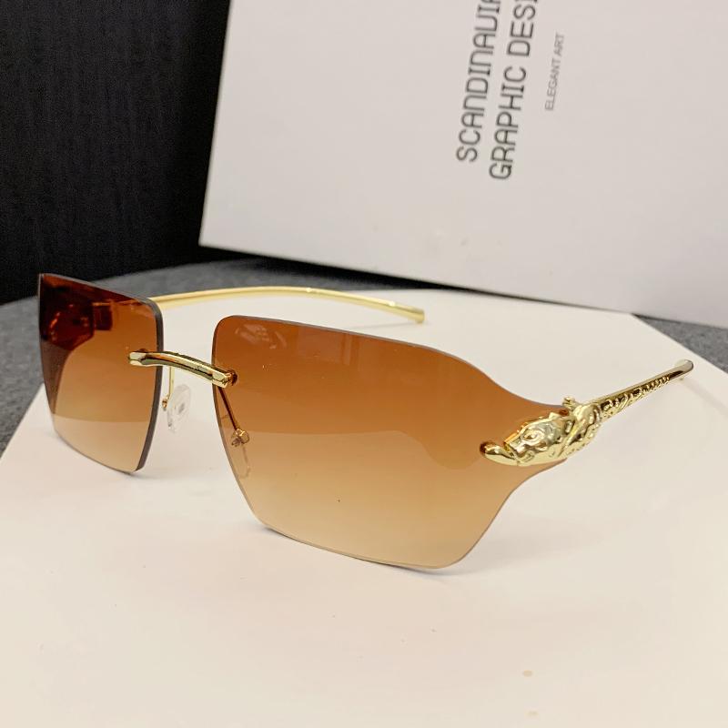 Новые Солнцезащитные Очки Специальные Безрамные Очки с Металлической Оправой с Огранкой Края Декоративные Солнцезащитные Очки с Головой Леопарда Мужские