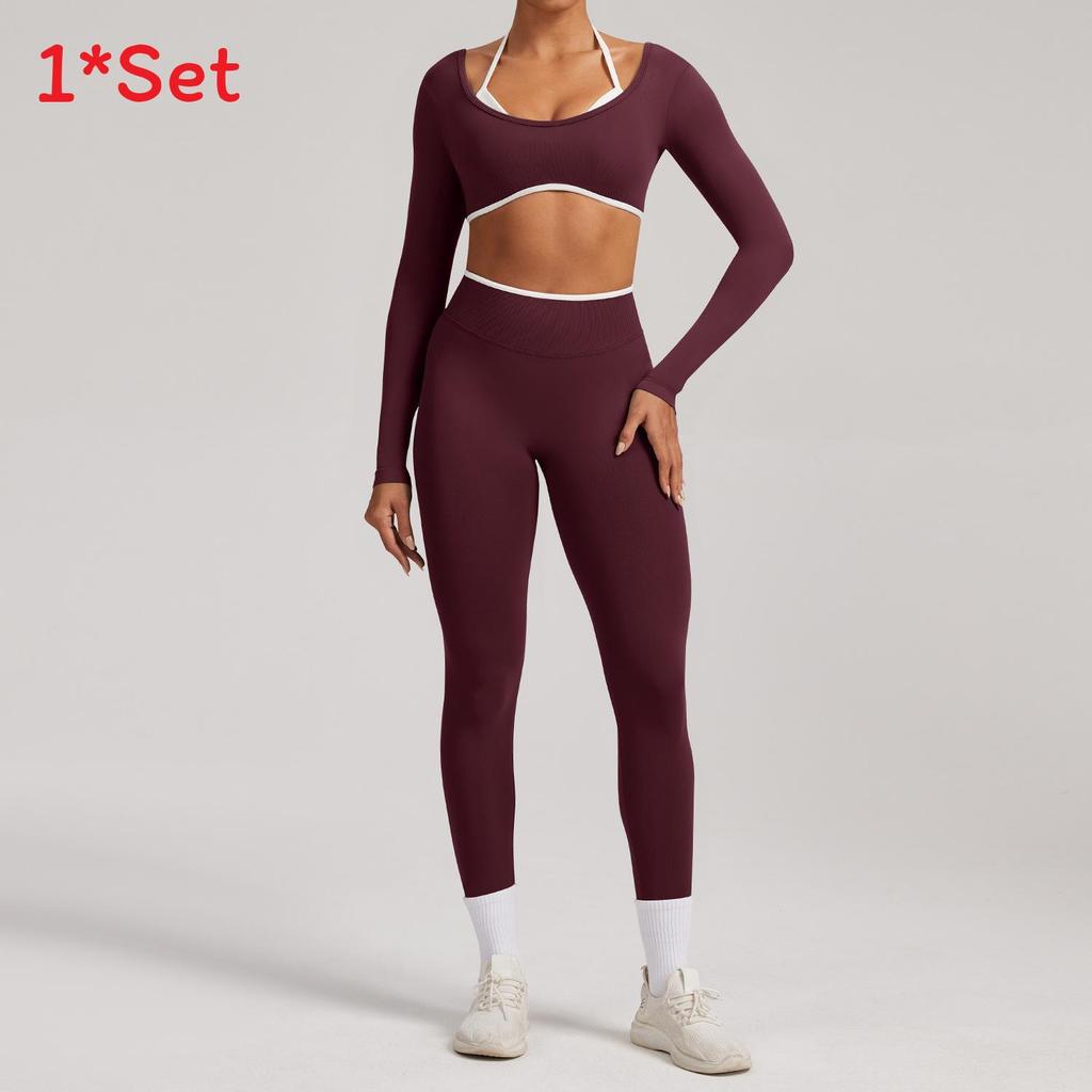 Seamless Yoga Set Long Sleeve Fitness Wear With Moisture Wicking For Women Outdoor Running