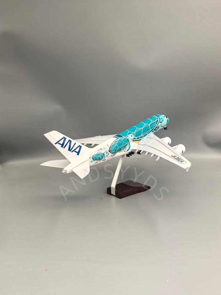 Diecast Resin 47cm Japan ANA Airways Model A380 Green Sea Turtle Plane With Stand & LED 1/160 Scale Airplane Collection