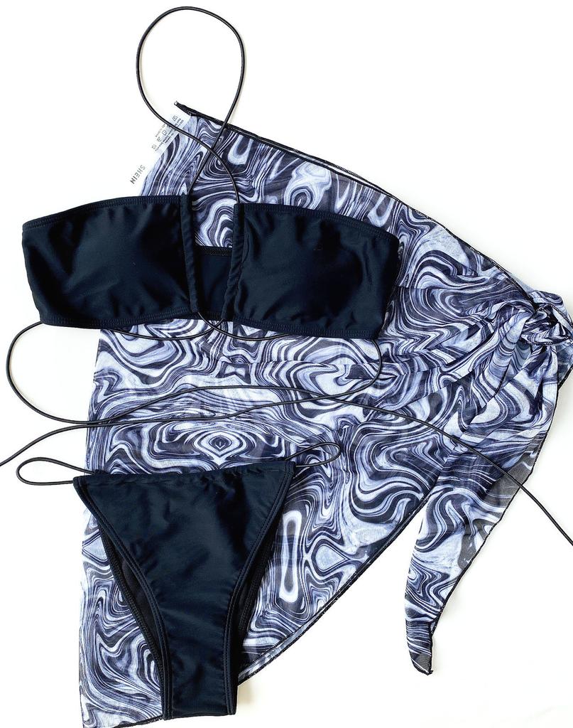 Женские сексуальные купальники, женский разделенный купальник, бикини из трех частей, черный