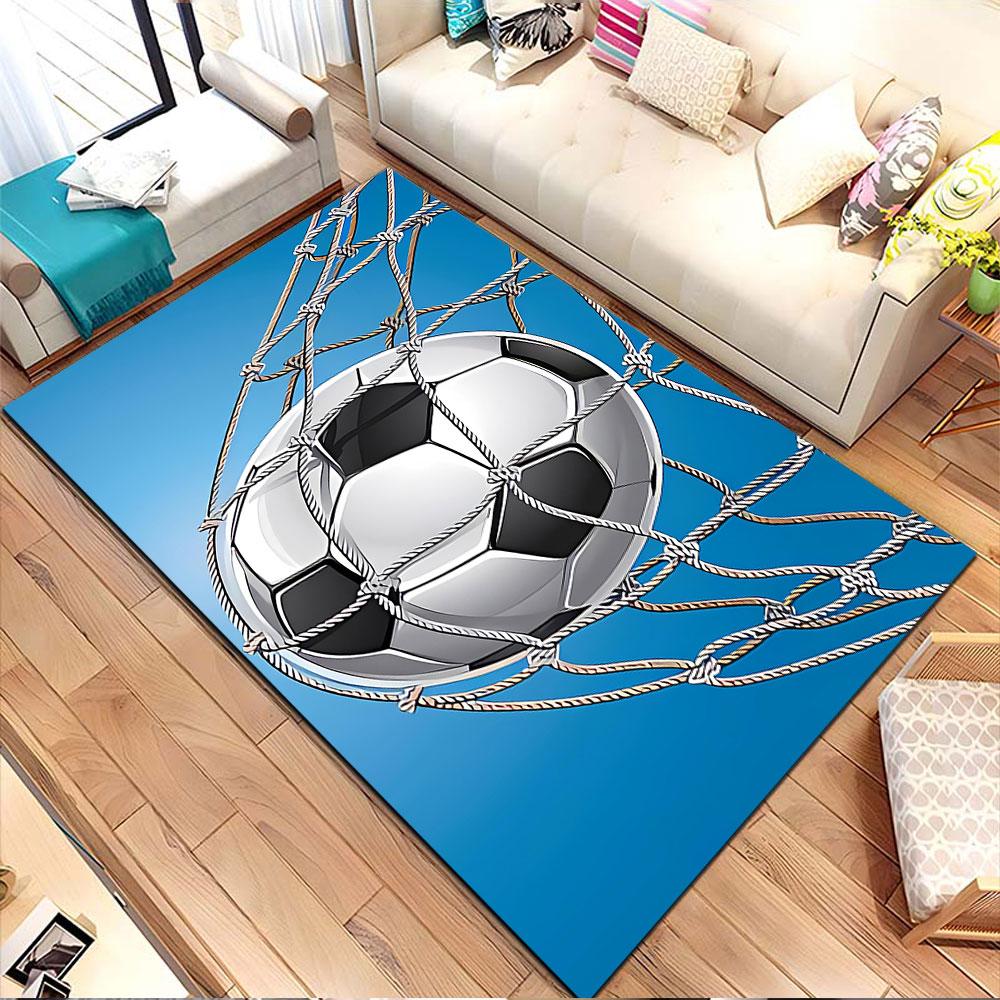Soccer Ball in Goal Net Patterned carpet, non slip mat suitable for living room and bedroom sofas