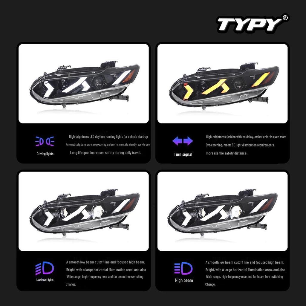 Блок-фара для Honda Inspire 2019-2022: Светодиодные дневные ходовые огни и динамические указатели поворота в стиле Lamborghini