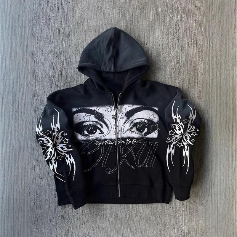 3D Print Zip Up Hoodie Long Sleeve Streetwear Vintage Sweatshirt Teens