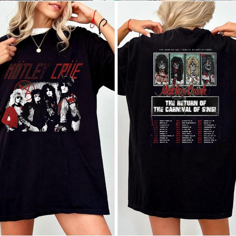 Футболка с туром "Возвращение Карнавала Грехов", Ретро футболка Motley Crue, Метал-рок группа