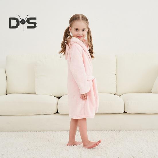 Фланелевый халат с капюшоном и завязкой на талии для девочек, мягкий пушистый банный халат для детей, теплый банный халат с принтом, капюшоном и карманами