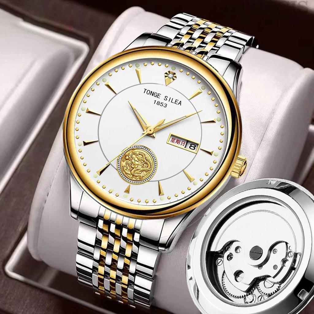 Автоматические мужские механические часы Jinlong с прозрачным корпусом и ремешком с застежкой-бабочкой