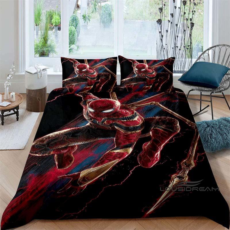 Cartoon pattern duvet cover and pillowcase bedding set, bedroom decoration for boys and girls, Spider-Man themed gift for childr