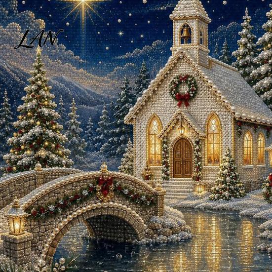 Handmade Seasonal Wall Decor Christmas Faux Pearl Art Kit, DIY Church Painting Jesus Ornaments Holy Family Craft Kit for Adults, Holiday Gift Lovers