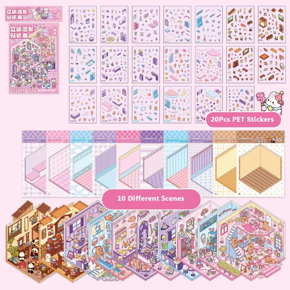 Мультяшная сцена в хижине Карманная наклейка Наклейка для DIY Сцена в хижине Креативная миниатюрная сцена Книга для ребенка