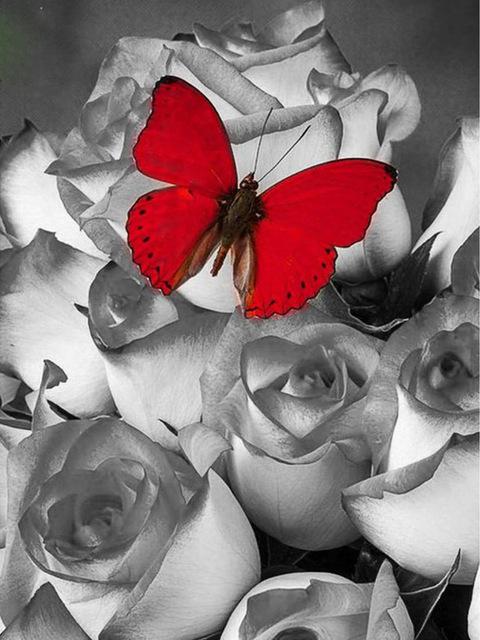 DIY Алмазная картина Цветочная мозаика Алмазная роза 5D Картина Горный хрусталь Вышивка крестом Черный Красный Настенное искусство