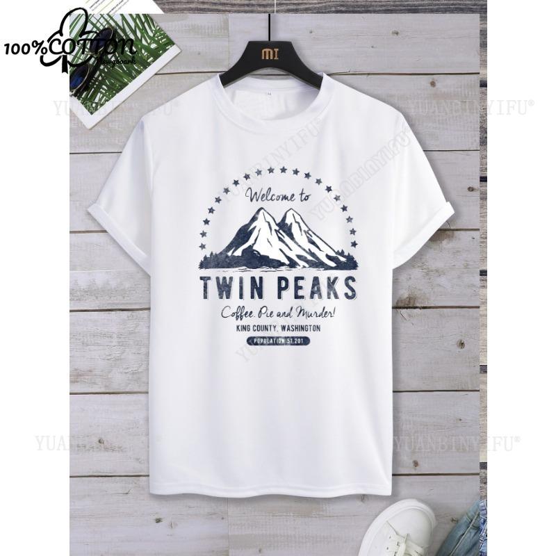 Досуг Классический фильм TWIN PEAKS Принт Хлопковая футболка Топ Унисекс Короткий рукав Короткий рукав Круглый вырез Уличная одежда S-6XL