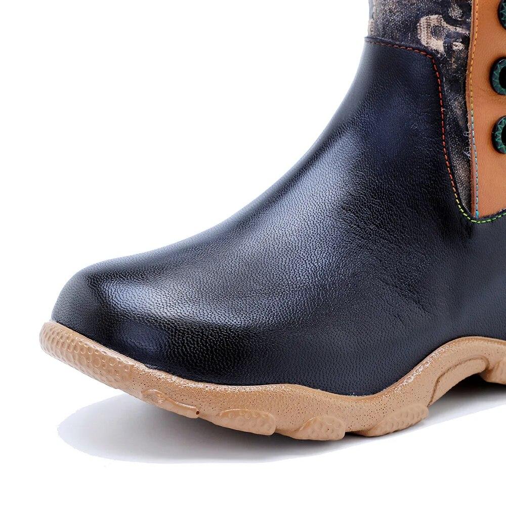 Johnature Длинные сапоги из натуральной кожи с принтом в стиле пэчворк, модная универсальная женская обувь с меховым воротником и леопардовым принтом