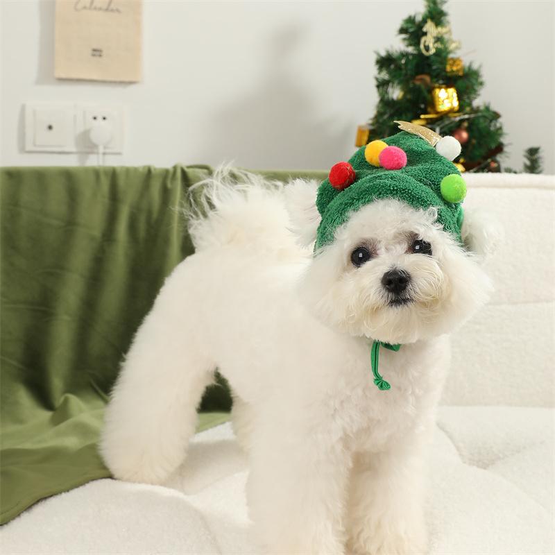 Christmas Style Pet Tie Hat Christmas Tree Cosplay Suitable for Medium and Large Dogs cute  Ear Exposed Design Keeping Warm