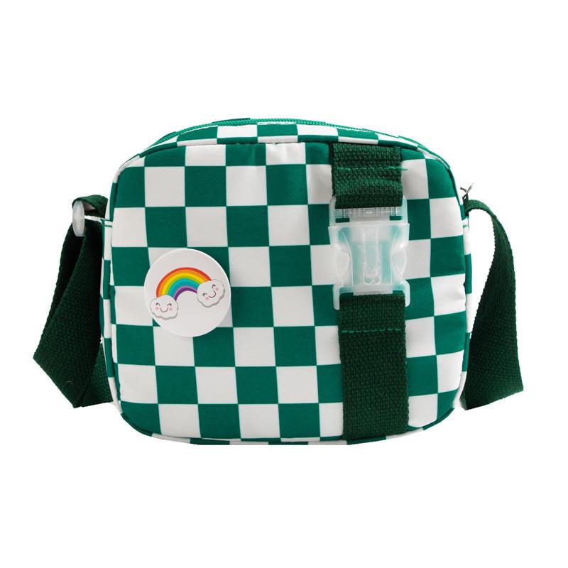 Vintage Chessboard Pattern Kids Shoulder Bag With Expandable Lightweight Nylon For Daily Use