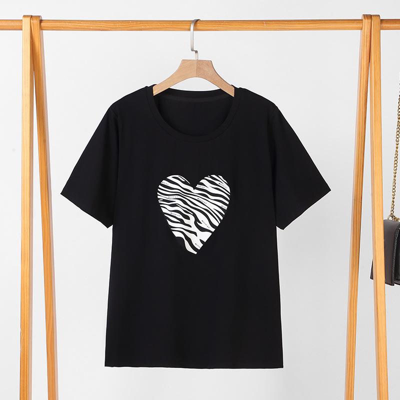 Плюс Размер Женская Летняя Печать Повседневная Новая Футболка С Коротким Рукавом