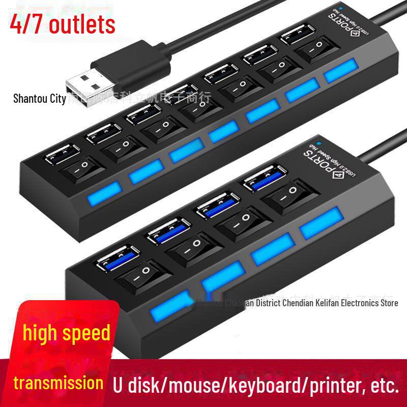 7-портовый USB-концентратор-разветвитель с индивидуальными переключателями и светодиодами, 4-портовый многофункциональный высокоскоростной расширитель