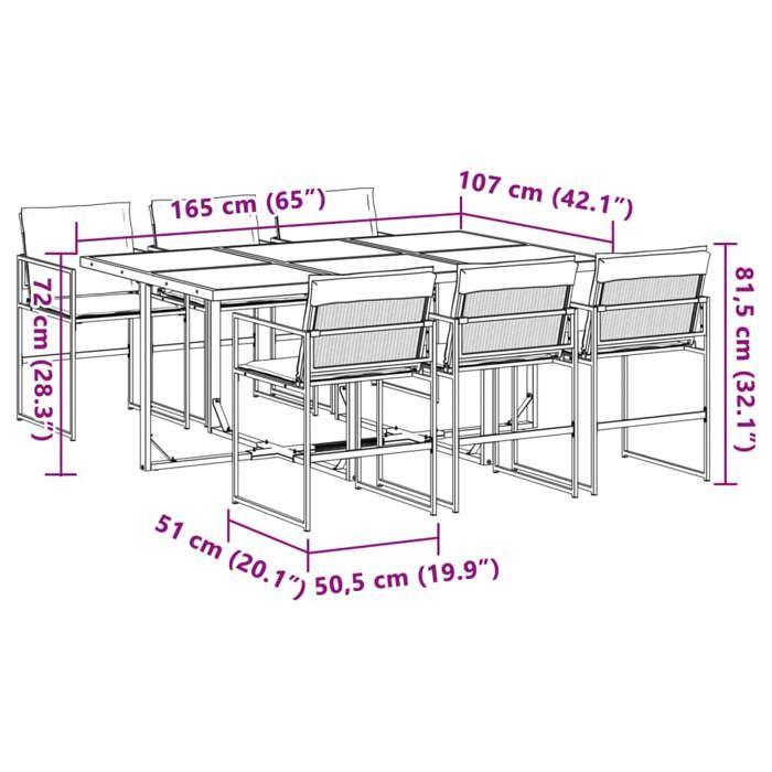 VidaXL Ensemble à manger de jardin avec coussins 7 pcs blanc textilène, ensemble à manger d'extérieur, meuble à manger de 3295104