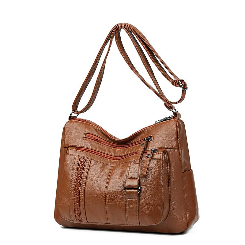 Female Soft Leather Large Capacity Middle-Aged Shoulder Crossbody Bag Multi-Layer Mother Bag