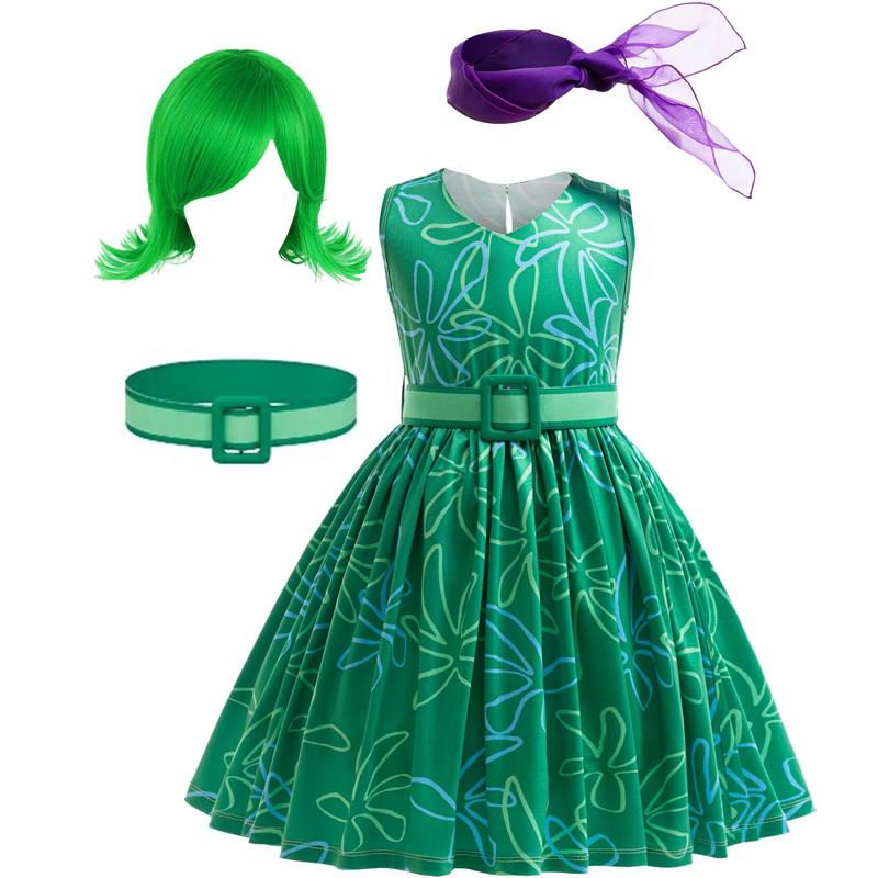 Cute and Fun Outfits for Girls Inside Out A-Line Skirt Belt Scarf and Wig Perfect for Halloween Dress Up
