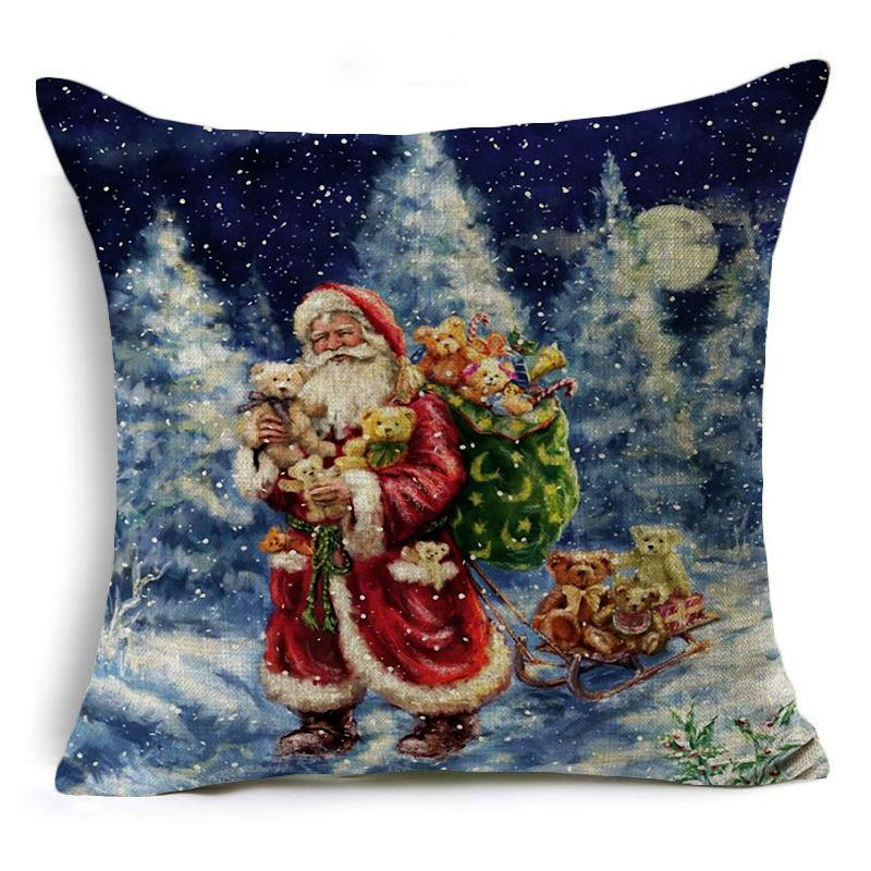 Santa Claus Linen Pillowcase Festive Decoration Cushion Pillowcase
