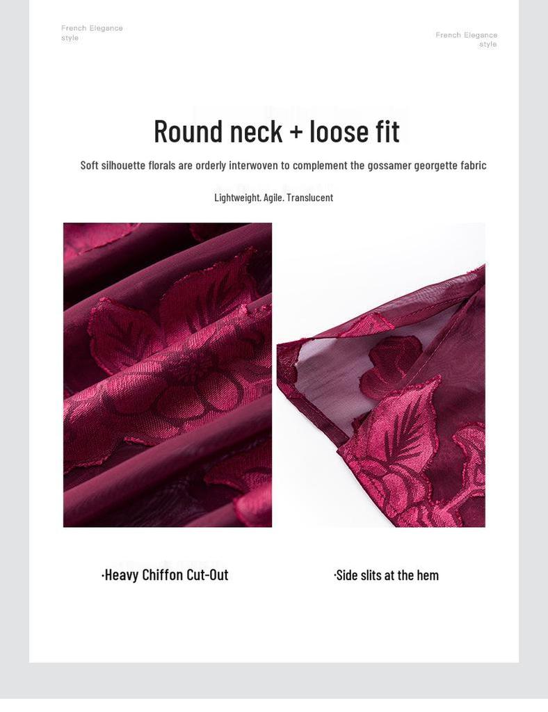 Elegant Georgette Cut-Out Long Sleeve Top - New Chinese Round Neck Style (2501209)