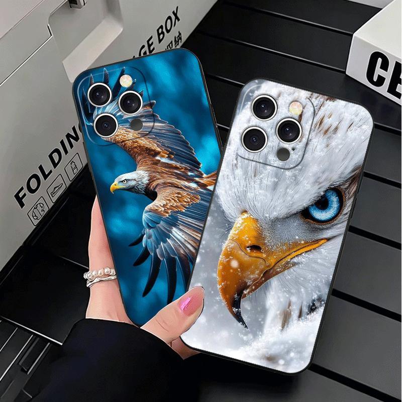 Крутой Мягкий Чехол для Телефона с Белоголовым Орлом для iPhone 16 16E 17 Air 15 Pro Max 14 Plus 13 Mini 11 12 7 Черная Задняя Панель