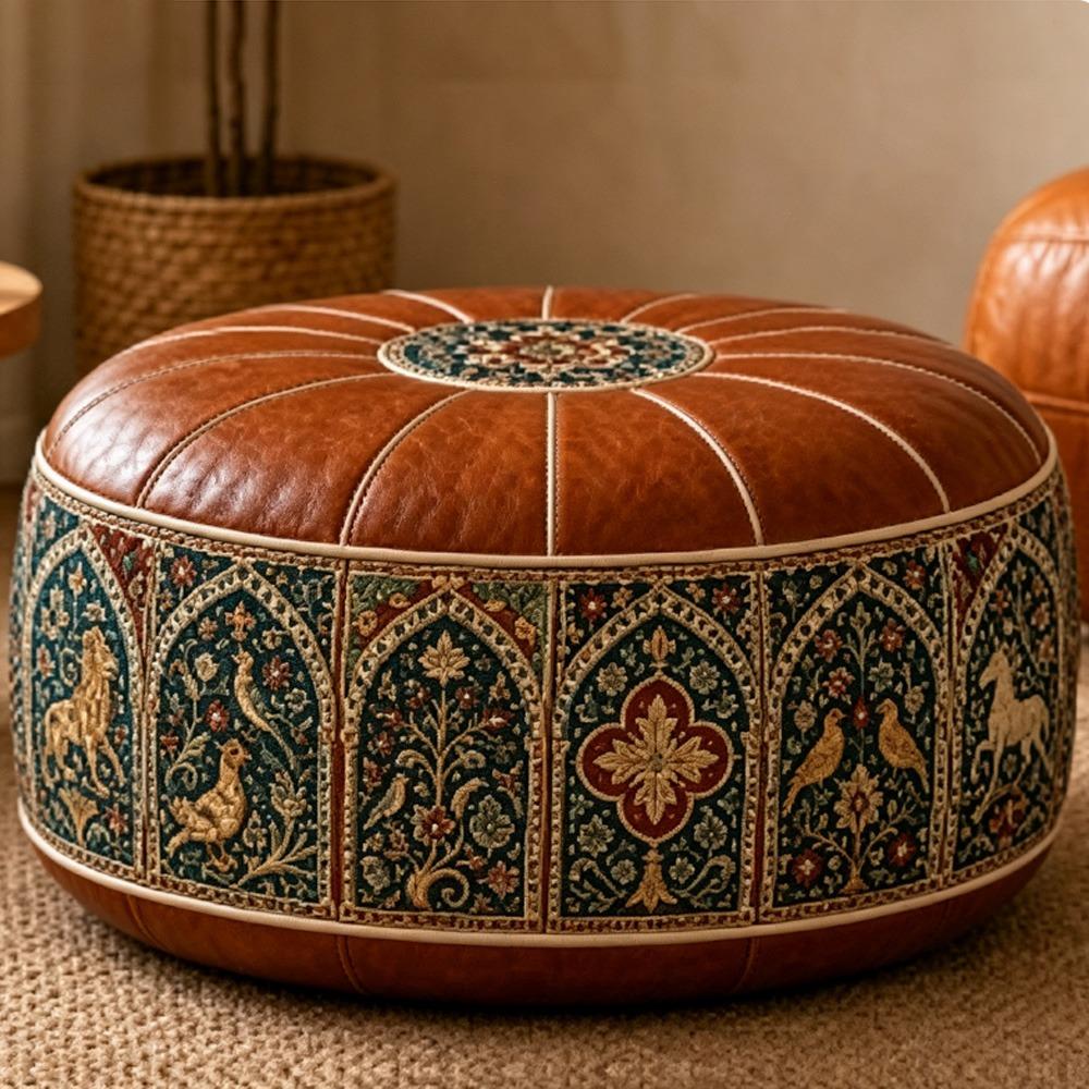 Fillable Design Ottoman Pouf Boho Pattern Storage Ottoman New Footstool Cover Home Use