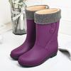 Fashion 2024Fashion Plush Rain Shoes for Women Warm High Tube Rainboots Winter Solid Color Low-heel Non-slip PVC Rubber Shoes