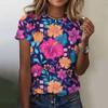 Summer New Colorful Flower Floral 3D Print Women's O-Neck Short Sleeves Y2k Harajuku Tops
