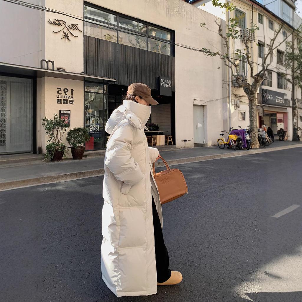 Белый утиный пух супер длинный женский пуховик зима 2024 новый длинный выше колена до щиколотки очень холодное утепленное пальто