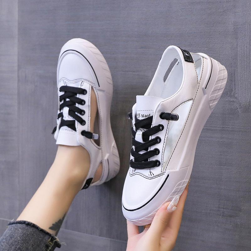 Белая обувь, женская обувь, новые сандалии с носком, летние полые дышащие повседневные спортивные туфли на плоской подошве