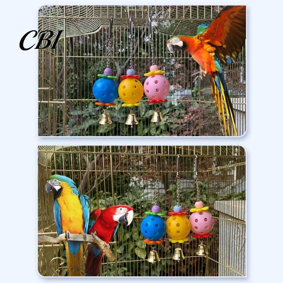 Hanging Bird Toy Parrot Foraging Ball Toy, Plastic Hollow with Bell, Cage Enrichment for Lovebird Budgie Cockatiel Conure
