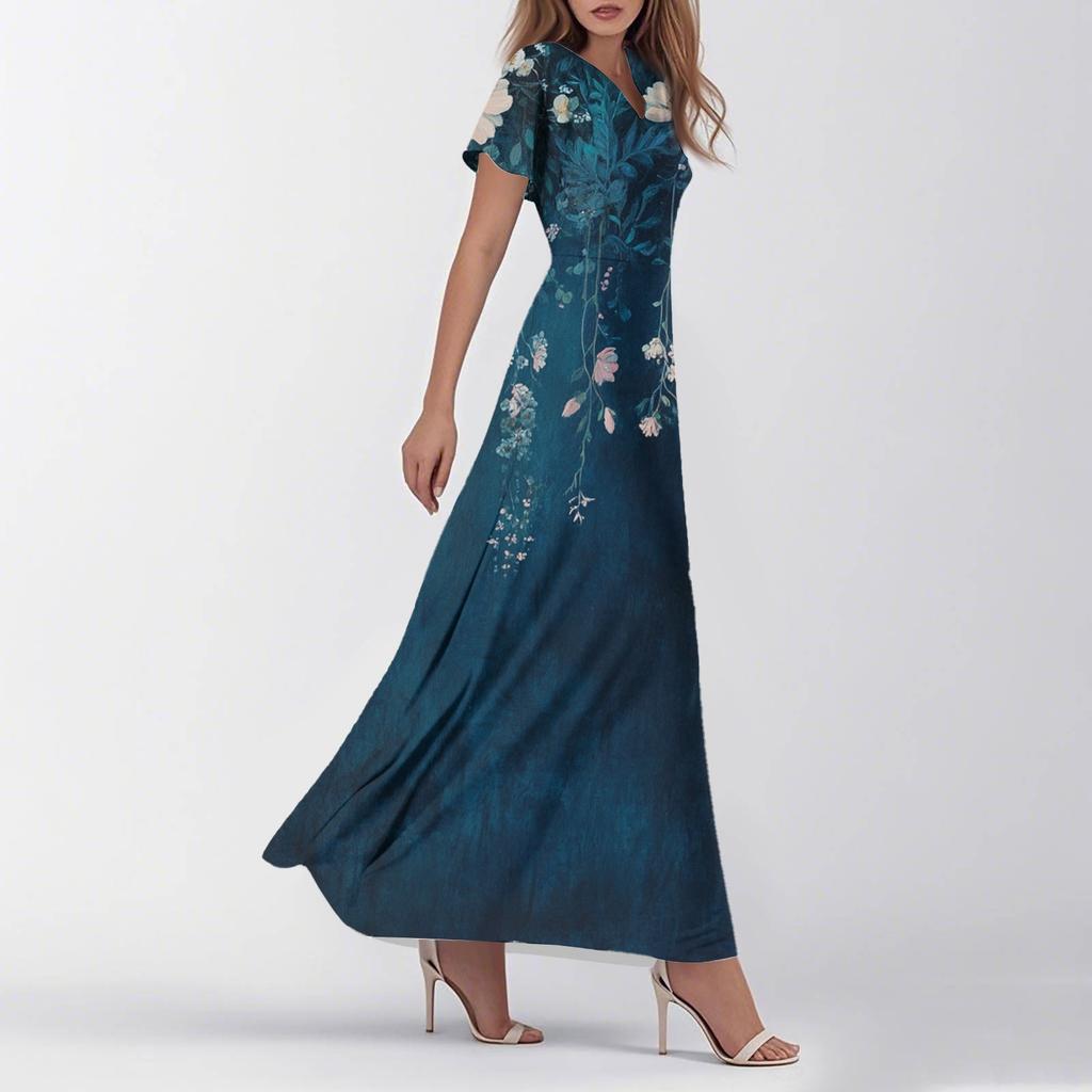 Женское летнее повседневное модное ретро-платье с цветочным принтом и коротким рукавом