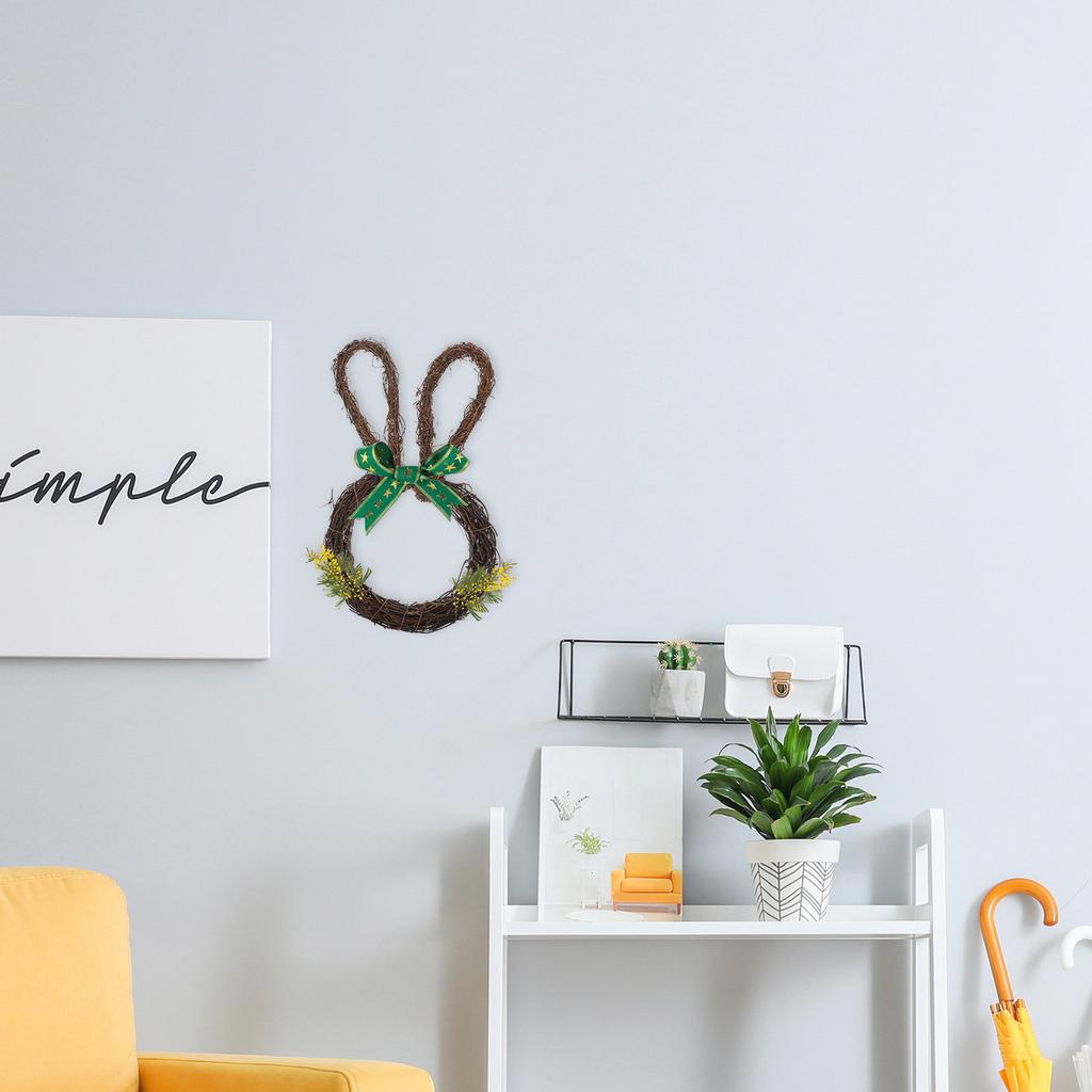 Bunny Shape Rattan Wreath DIY Handmade Easter Decor Natural Vine Garland Frame Floral Wreath Craft Material Wall Hanging DIY