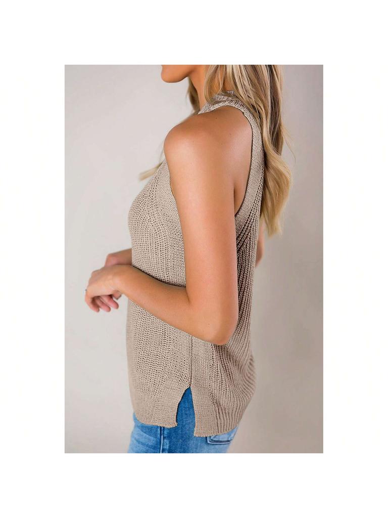 Women's Halter Tank Top Sleeveless Racerback Loose Knit Cami Sweater Vest