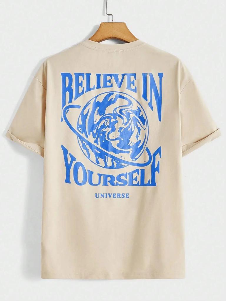 Футболки мужские Believe In Yourself Universe с забавной графикой, хлопковые, повседневные, с коротким рукавом, модные, дышащие, свободные, большого размера