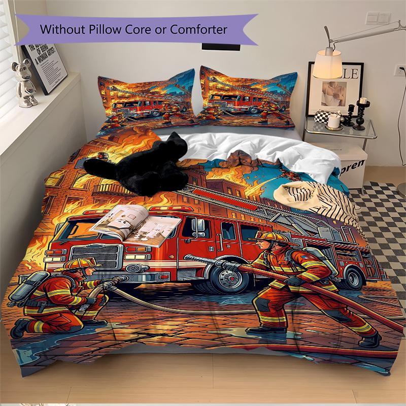 Firefighters Blaze Print 3Pcs Bedding Setduvet Cover With 2 Bedropillowcase Home Birthday Gift