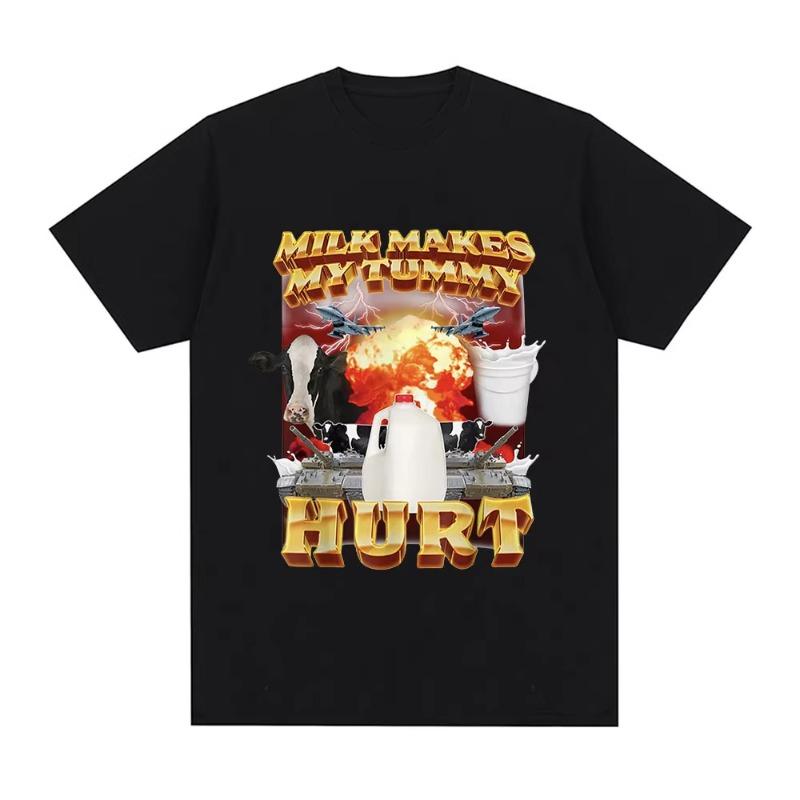 Milk Makes My Tummy Hurt Tshirt Lactose Tolerant Funny Meme Graphic T Shirt Women Fashion Vintage Hip Hop Short Sleeve Clothing