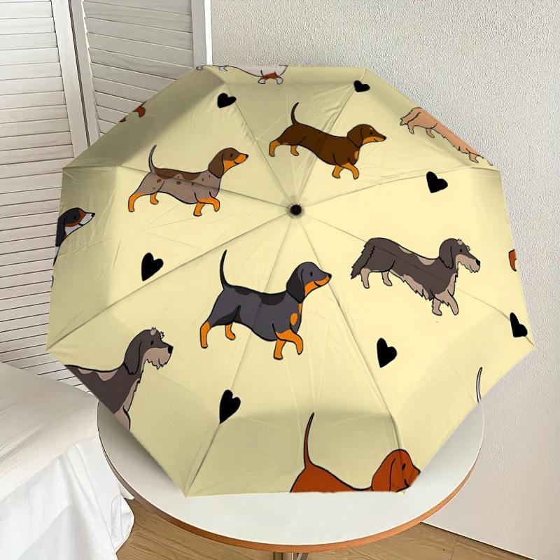 1PC Dachshund Heart Automatic Open/Close Umbrella with Windproof, 8-Rib Sturdy Canopy, Durable Ribs, Fashionable Design1284A