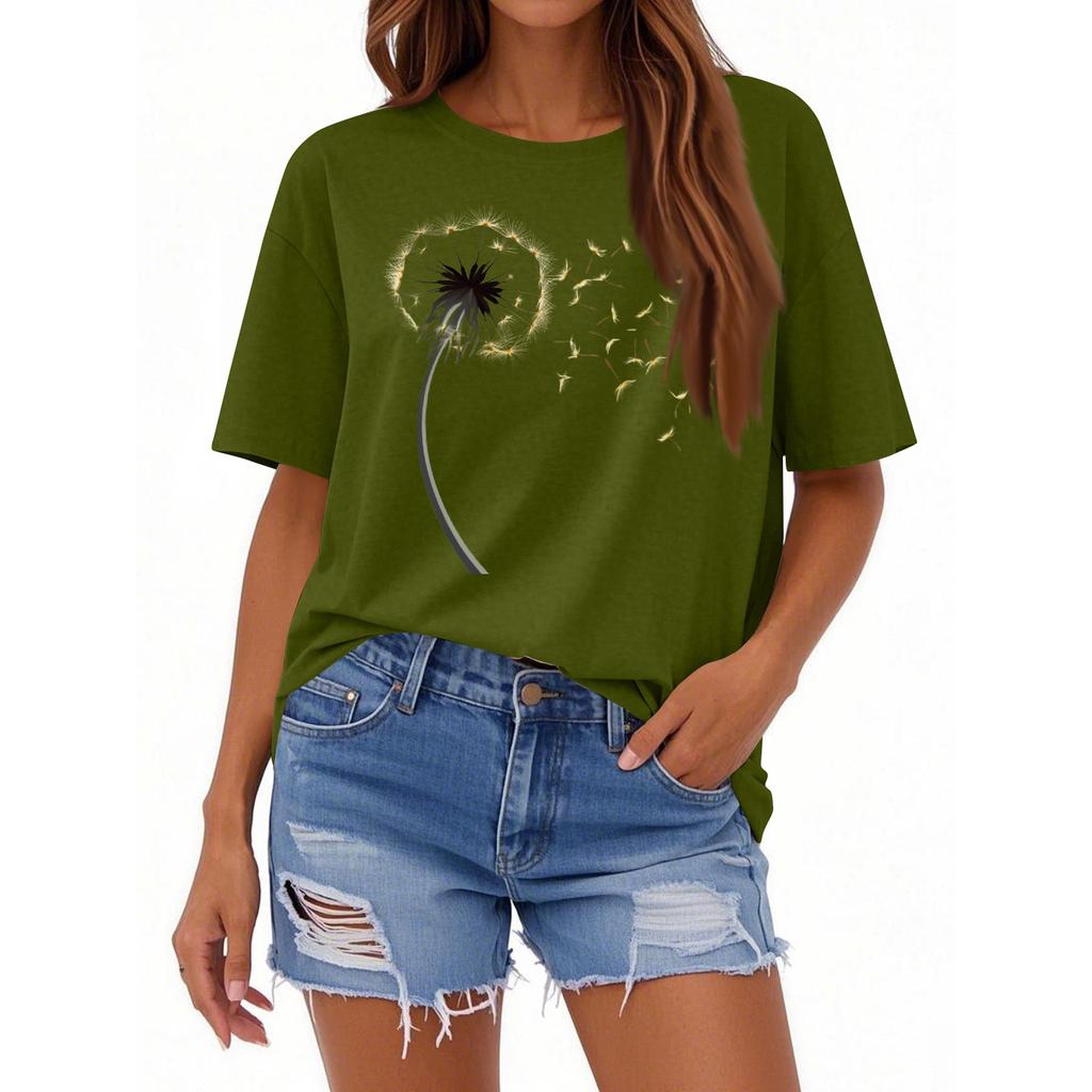 Женская повседневная свободная футболка с принтом, круглый вырез, пуловер, короткий рукав, топ