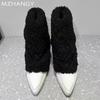 Модные женские ботильоны с острым носком на меху на плоской подошве, дизайнерские плюшевые туфли для женщин, тренд 2025 года, готические ботинки челси, зимние новые женские зимние ботинки