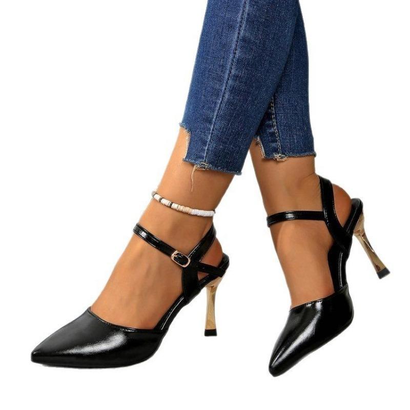 Модные Горячие Продажи 2025 Новые Высококачественные Женские Туфли Сандалии с Закрытым Носком Тонкий Каблук Ремешки с Пряжками Платье Туфли с Острым Носком для Сандалий