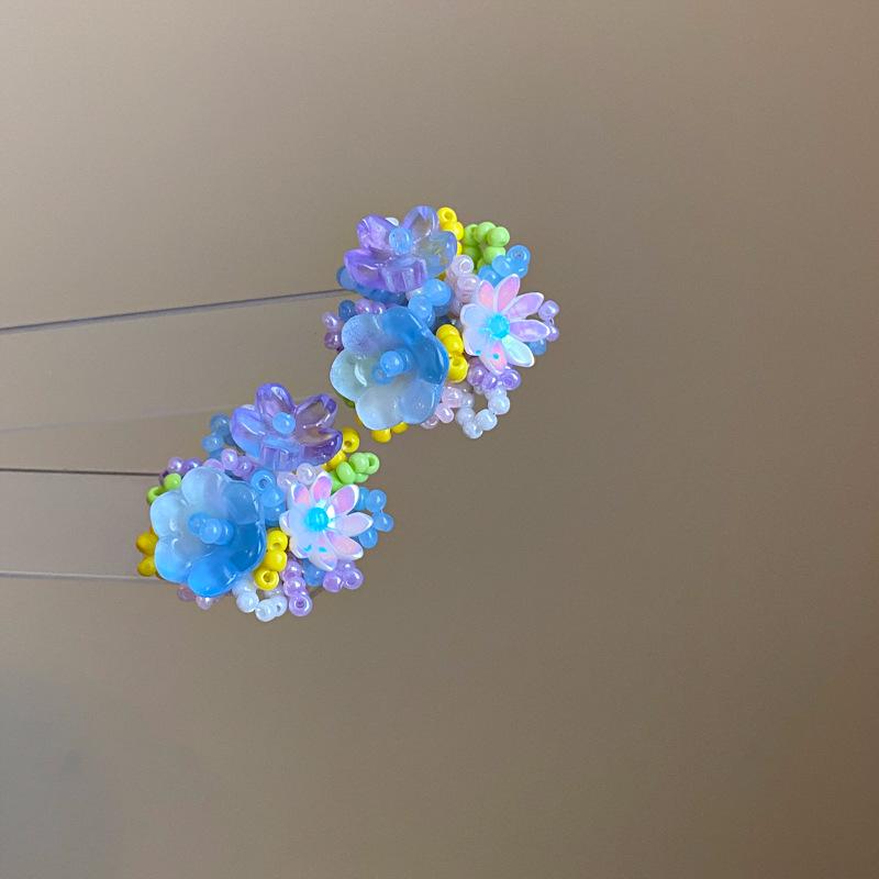 Богемные розовые серьги-кисточки с цветком из бисера и жемчуга