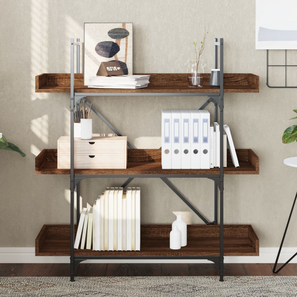 Bookshelf 3 Shelves Brown Oak Effect 100 x 33 x 108.5 cm