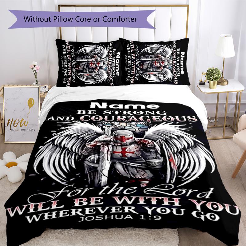 3pcs Custom Name Cartoon Knights Templar Bedding Set Duvet Cover Closure Includes 1 Duvet Cover & 2 Pillowcases for All Seasons Bedroom Decor